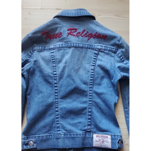 True Religion Jimmy Blue Denim Jean Trucker Jacket Womens Size Small - Picture 1 of 12